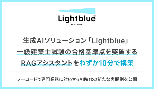 生成AIソリューション「Lightblue」、一級建築士試験の合格基準点を突破するRAGアシスタントをわずか10分で構築