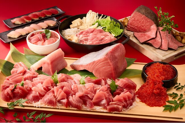 まぐろの寿司やいくら、近江牛のすき焼き、おせち料理で華やかに 2026年のはじまりを寿ぐ“紅”ニューイヤービュッフェ
