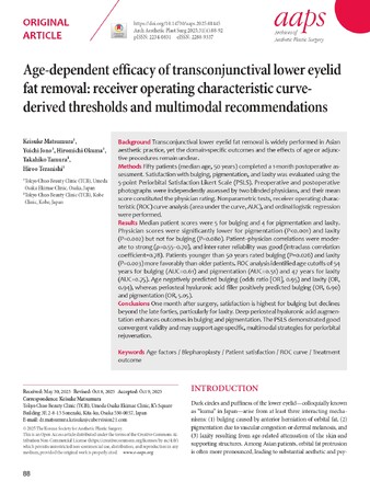 TCB松村圭祐医師らの論文が美容外科分野の国際学術誌「Archives of Aesthetic Plastic Surgery」に掲載。“クマ取り”治療の満足度が年齢に依存することを科学的に立証。