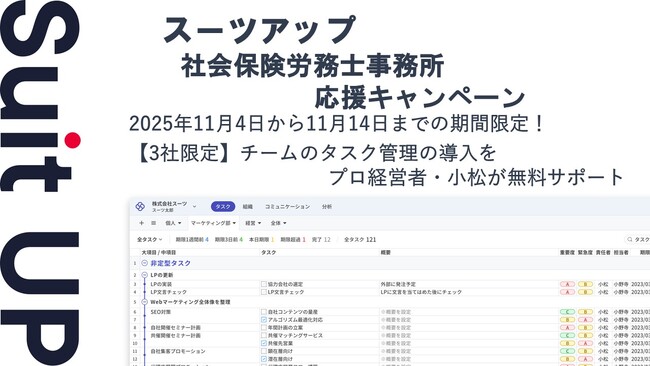チームのタスク管理・プロジェクト管理ツール「スーツアップ」、社会保険労務士事務所応援キャンペーン