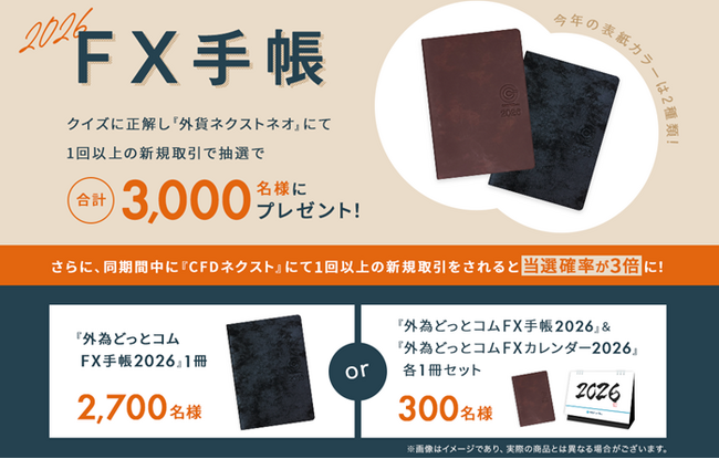 今年も『外為どっとコムFX手帳&FXカレンダー』2026年版 プレゼントキャンペーンを実施いたします！