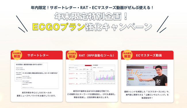 楽天市場RPP自動最適化に備える　ECマスターズが「ECGOプラン強化キャンペーン」を年末まで開催