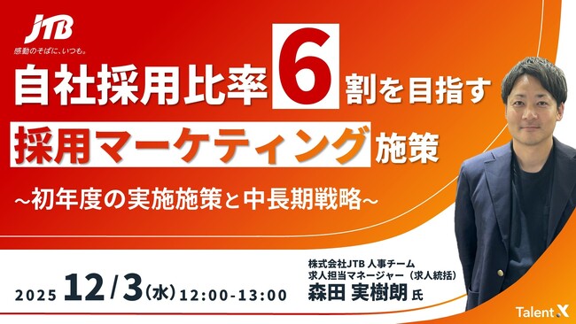 ＜採用マーケティングセミナー開催＞自社採用比率6割を目指すJTBの採用マーケティング施策～初年度の実施施策と中長期戦略～
