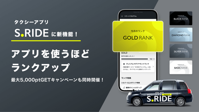 タクシーアプリ評価No.1 (※) の「S.RIDE(R)」、使うほどランクアップ！　5段階の『ランク制』を開始