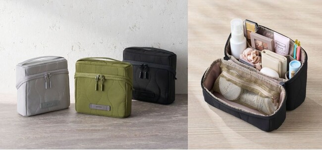 化粧品やガジェットをまとめてすっきり収納！大人カジュアルなデザインがかわいいスタンドタイプのツールポーチを新発売