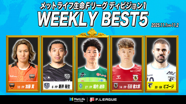 堀内迪弥（湘南）がMVPに！第15節｜2025年11月1日～11月2日 週間ベスト5【メットライフ生命Ｆリーグ2025-26 ディビジョン1】