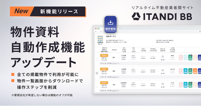「ITANDI BB」、物件資料自動作成機能を全ての物件で利用可能に