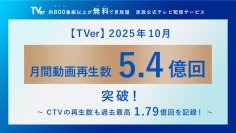 【TVer】2025年10月の再生数、過去最高の5.4億再生を記録