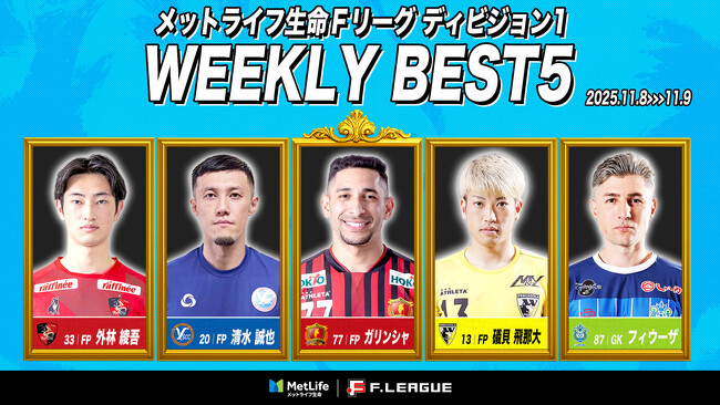 ガリンシャ（長野）がMVPに！第16節｜2025年11月7日～11月9日 週間ベスト5【メットライフ生命Ｆリーグ2025-26 ディビジョン1】