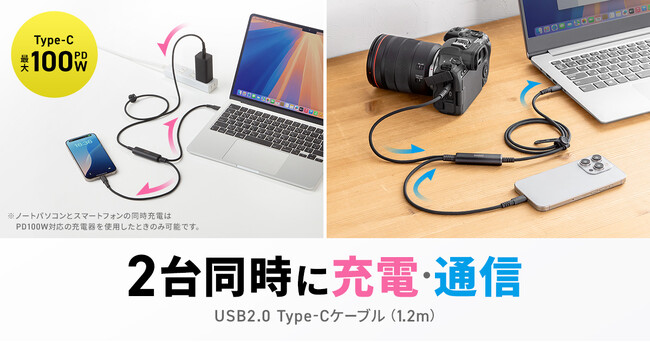 2台同時に充電・通信できるUSB2.0 Type-Cケーブルを発売