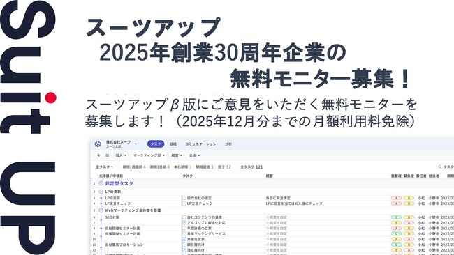 チームのタスク管理・プロジェクト管理ツール「スーツアップ」、2025年創業30周年企業の無料モニター募集