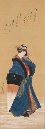 葛飾北斎 肉筆浮世絵「雪中美人図　蜀山人賛」　ワールドレコードとなる6億2,100万円で落札