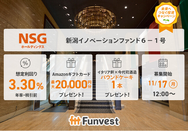 貸付型クラウドファンディング「Funvest」11/17より新ファンド「ＮＳＧホールディングス 新潟イノベーションファンド６-１号」の募集開始