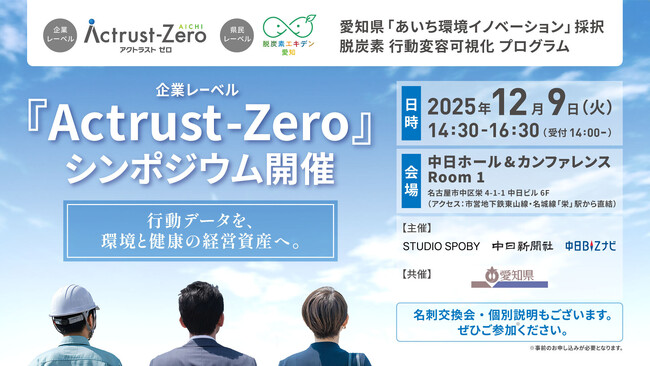 【愛知発・新経済圏】脱炭素は「設備」から「人」へ行動データSPOBY基盤に新指標「Actrust-Zero」始動／健康底上げ・企業群牽引