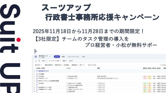 チームのタスク管理・プロジェクト管理ツール「スーツアップ」、行政書士事務所応援キャンペーン