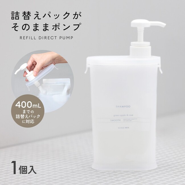 詰替えパックごとスッポリ！シャンプーなどの詰替えに便利なディスペンサー。「詰替えパックがそのままポンプ」が新登場！