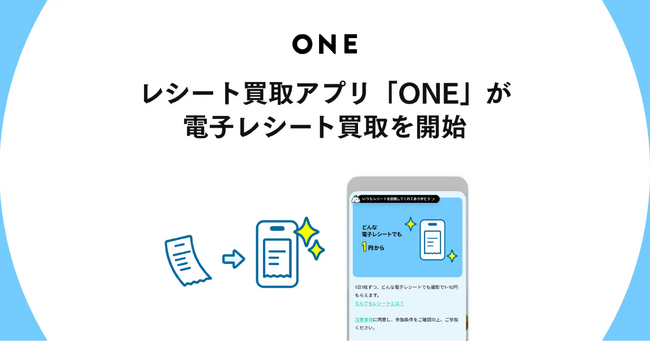 スマホの中のレシートも資産に！レシート買取アプリ「ONE」が『電子レシート買取』を開始