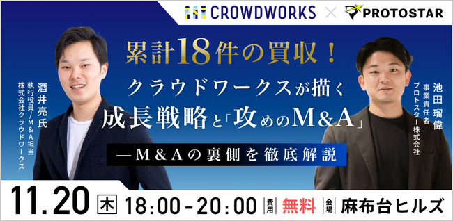 【11/20(木) 麻布台ヒルズ開催】累計18件の買収！クラウドワークスが描く成長戦略と「攻めのM&A」を徹底解説するトークイベントを開催