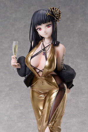 『勝利の女神：NIKKE』より、エリシオンの暗殺部隊〈シージペリラス〉所属の“D”が、シャンパンゴールドのドレスをまとった「シークレットパーティクリーナー」姿のフィギュアで登場。