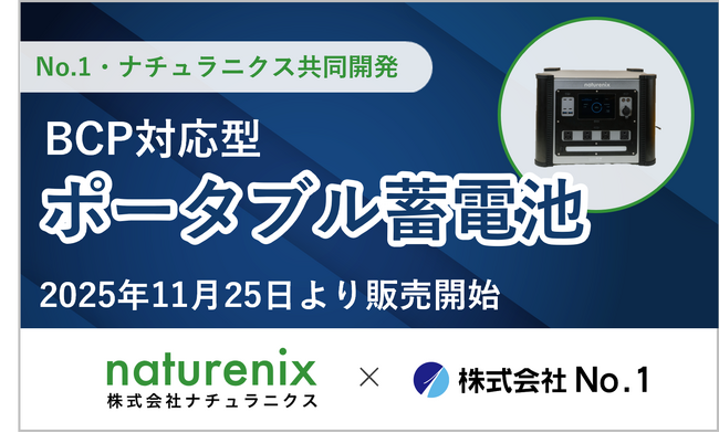 No.1・ナチュラニクスがBCP対応型ポータブル蓄電池を共同開発し、11月25日より販売開始