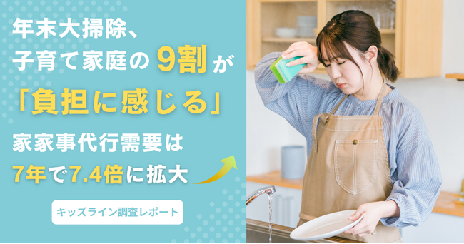 年末大掃除、子育て家庭の9割「負担に感じる」。家事代行需要は7年で7.4倍に拡大<キッズライン調査レポート>