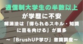 通信制大学生の半数以上が学歴に不安、解消法は「得られるスキル・知識に目を向ける」が最多ー「BrushUP学び」意識調査 通信制大学生の半数以上が学歴に不安、解消法は「得られるスキル・知識に目を向ける」が最多ー「BrushUP学び」意識調査