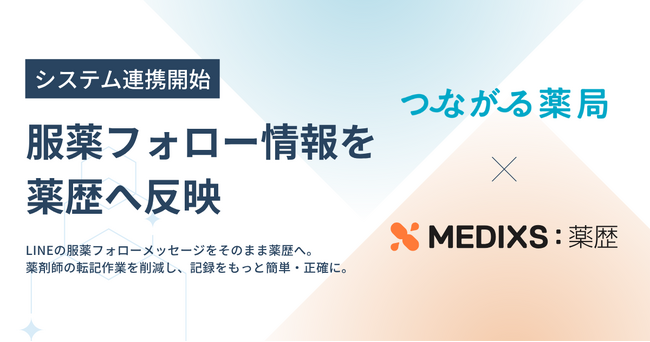 服薬フォローを提供する「つながる薬局」、薬剤師の負担軽減と迅速な患者情報の記録実現へ。クラウド型電子薬歴「MEDIXS 薬歴」との連携で最新の薬歴情報に基づいたきめ細やかな服薬指導を後押し