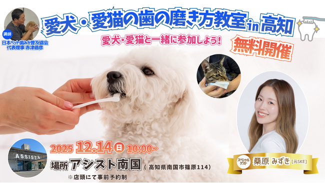 【高知の“殺処分ゼロ”を支える保護犬猫拠点で開催】2,800匹の愛犬・愛猫を救ってきた協会が「歯みがき教室」を無料開催―元SKE48で『坂上どうぶつ王国』出演の桑原みずきさん（高知県出身）がゲスト参加