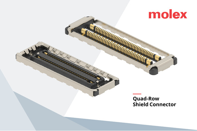 Molex、業界に先駆け、EMIシールドを備えた省スペース Quad-Row 基板対基板用コネクターを発表