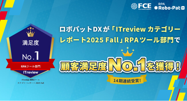 【14期連続受賞！】RPAロボパットDXが 「 ITreviewカテゴリーレポート2025 Fall 」 RPAツール部門で、顧客満足度No.1を獲得！
