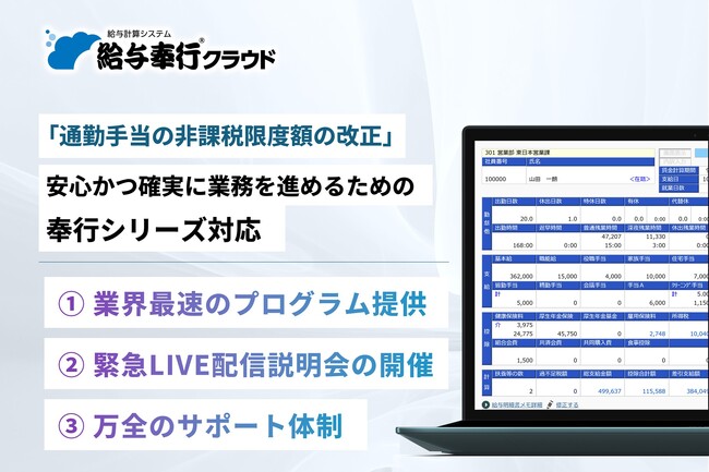 OBCの給与奉行、「通勤手当の非課税限度額の改正」に業界最速対応！業務担当者が安心かつ確実に業務を進めるための対応計画を発表