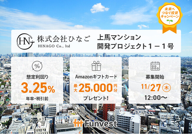 貸付型クラウドファンディング「Funvest」11/27より新ファンド「ひなご 上馬マンション開発プロジェクト１-１号」の募集開始