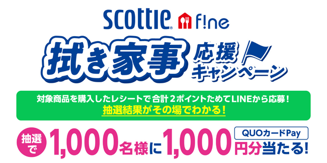 対象商品を購入したレシートで合計2ポイントをためてその場で当たる！スコッティ ファイン 拭き家事応援キャンペーン　を12月1日より実施