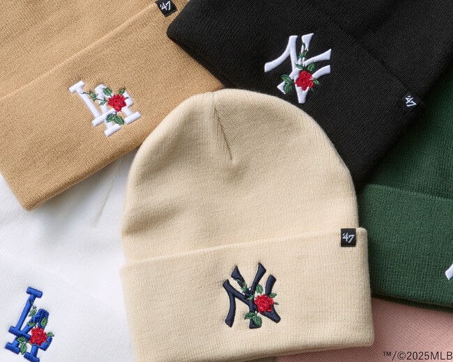 【’47（フォーティーセブン）】冬の装いに華やかさを添える、MLB球団ロゴとバラを組み合わせたニットキャップが登場