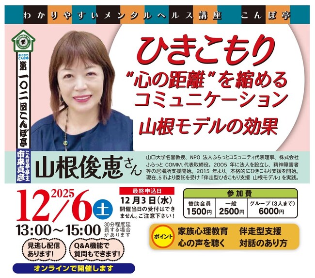 【NPO法人地域精神保健福祉機構・コンボ主催】第102回こんぼ亭月例会『ひきこもり： 