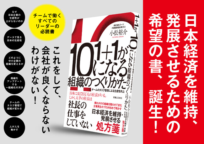 プロ経営者・小松裕介の著書『1＋1が10になる組織のつくりかた　チームのタスク管理による生産性向上』第4弾プレゼントキャンペーン