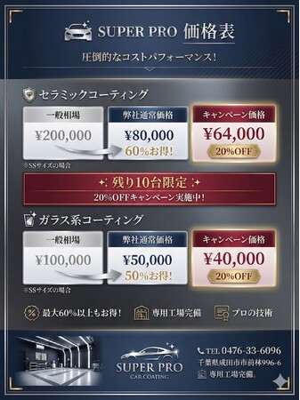 SUPER PRO、年末年始キャンペーンを開催。全カーコーティングメニューを“期間限定20％OFF”で提供開始。成田空港駐車場で時間の活用を