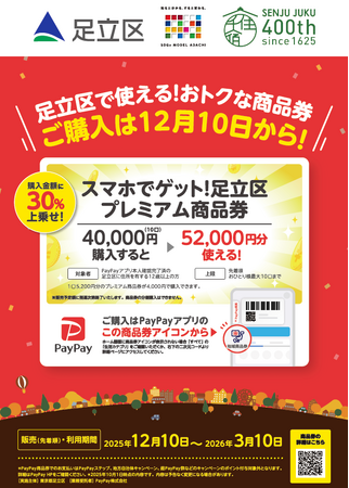 プレミアム率30％！PayPayで「足立区プレミアム商品券」の販売を12月10日10時から開始します