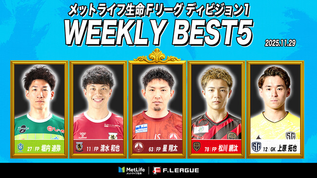 星翔太（フウガドールすみだ）がMVPに！第19節｜2025年11月29日 週間ベスト5【メットライフ生命Ｆリーグ2025-26 ディビジョン1】