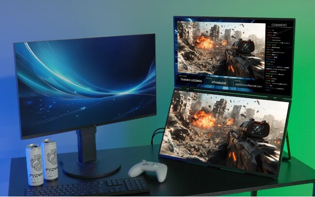 ゲームもチャットも、視線移動ゼロで。180Hz・2K対応の『23.8インチ上下2画面拡張デュアルモニター 2K』を発売