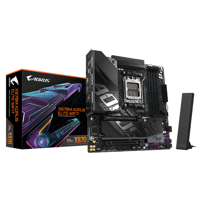 GIGABYTEより、AMD X870 チップセット搭載 Micro-ATX 黒色マザーボード「X870M AORUS ELITE WIFI7」発売