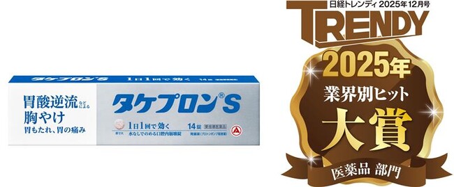 日経トレンディ「2025年ヒット商品ベスト30」にてスイッチOTC化された胃腸薬「タケプロン(R)ｓ」が「業界別ヒット大賞(医薬品部門)」を受賞