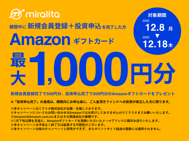 事業投資型クラウドファンディングプラットフォーム「ミラリタ」、第一号ファンドの立ち上げを記念し「第一号ファンド始動記念キャンペーン」開始