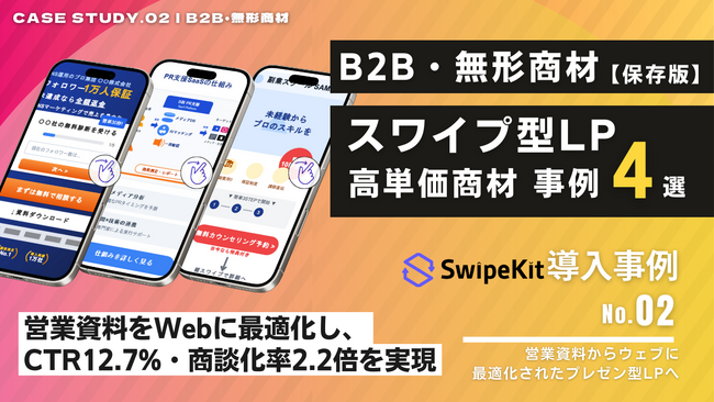 CTR12.7%・商談化率2.2倍の実績も。 BtoB・無形商材の“読まれない”課題を解消する 「スワイプ型LP事例集」第2弾（全4選）を公開