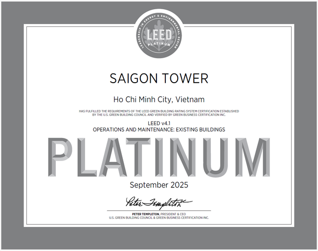 ベトナム・ホーチミン市「サイゴン・タワー」「LEED Operations & Maintenance」認証取得のお知らせ