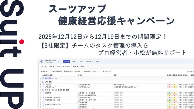 チームのタスク管理・プロジェクト管理ツール「スーツアップ」、健康経営応援キャンペーン