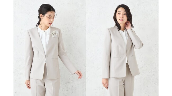 セレモニーシーンを美しく快適に彩る「SOFFICEノーカラージャケットパンツ ブラウス3点セット」12月13日（土）より全国のはるやま店舗にて発売！
