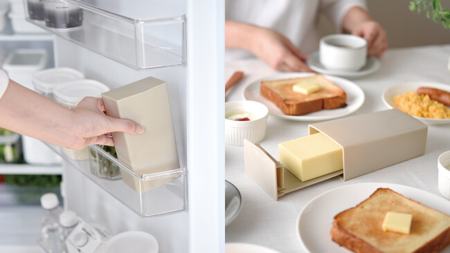 冷蔵庫のドアポケットにすっぽり！“立てて”収納できる場所を取らないバターケース