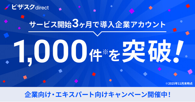 転職潜在層にリーチする新しい採用手法が拡大。「ビザスクdirect」導入企業アカウントがサービス開始3ヶ月で1,000件を突破