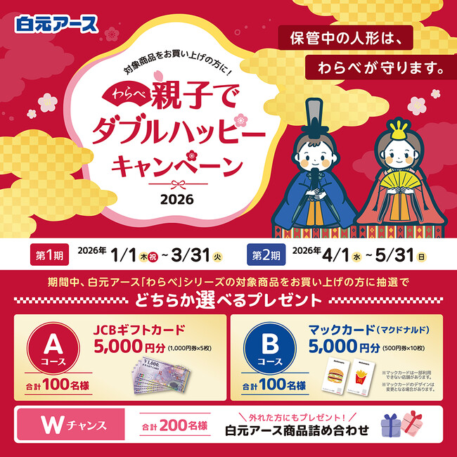 白元アースの人形用ケア商品「わらべ」シリーズを買って当てよう！「わらべ 親子でダブルハッピーキャンペーン2026」実施！